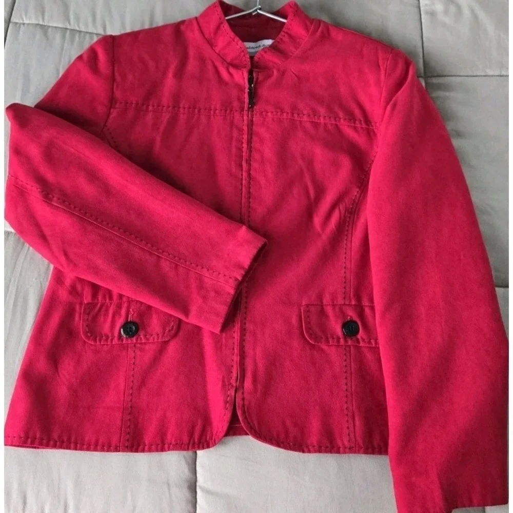 Vintage Red Micro Suede Jacket Women M Petite Cropped Tailor 90s Stitch Western